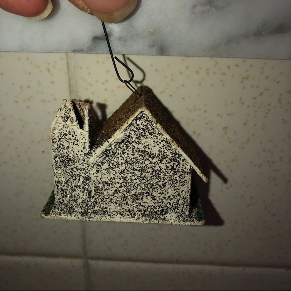 Vintage Paper‎ Cardboard Glitter Church House Christmas Tree Ornament Japan Made